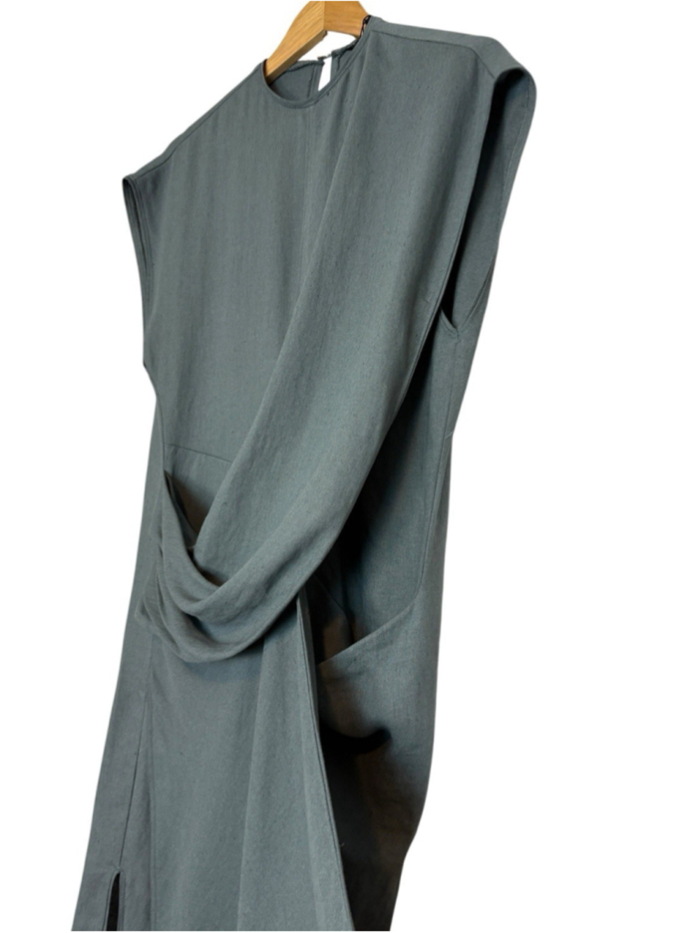 Zara Linen Blend Draped Midi Dress Blue Asymmetrical Minimalist XS NWT - Picture 10 of 11